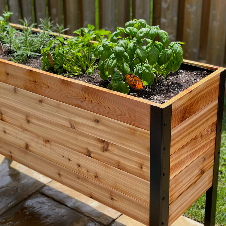 Slim raised garden bed – rectangular cedar planter box for outdoor and garden use